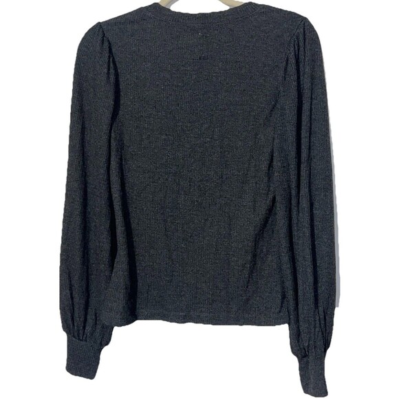 Chaser Snap Button Shirt Size Small Charcoal Gray Puff Sleeves Ribbed - Picture 2 of 6